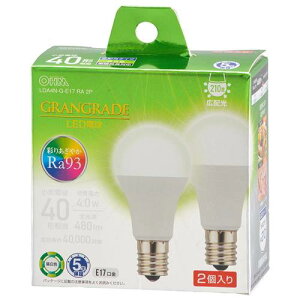 OHM �I�[���d�@�@LED�d�� ���`�iRa93/40�`����/�����F/480lm/4.0W/E17/�L�z��210°/���`���Ή�/�f�M�ގ{�H���Ή�/2���j LDA4N-G-E17 RA 2P