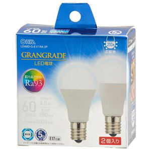 OHM �I�[���d�@�@LED�d�� ���`�iRa93/60�`����/�����F/780lm/6.0W/E17/�L�z��210°/���`���Ή�/�f�M�ގ{�H���Ή�/2���j LDA6D-G-E17 RA 2P