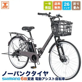 21テクノロジー ノーパンクタイヤ 電動アシスト自転車 折り畳み【26インチ】 TACT266【自転車】4色 両足スタンド