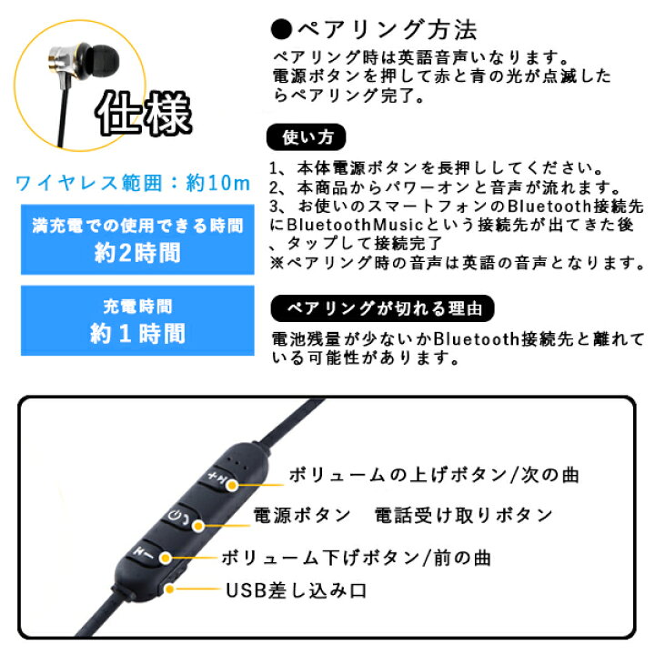 楽天市場 送料無料 Bluetooth マグネット 内蔵 ワイヤレス イヤホン マグネット 内蔵 イヤホン スポーツ Iphone スマホ 運動 音楽 Bluetooth ワイヤレス プレゼント リモートワーク スポーツ テレワーク 在宅勤務 便利 ブルートゥース Android 両耳 音楽 通話 子供