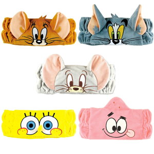 キャラクターヘアバンド ヘアバンド ヘアーバンド ヘアターバン ターバン 耳付き お風呂上がり 洗顔 メイク ルームウェア 部屋着 トムとジェリー スポンジボブ タフィー キャラクター グッ