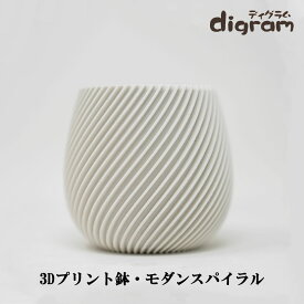 3Dプリント鉢 モダンスパイラル 高さ8cm （マットホワイト）【n0012】