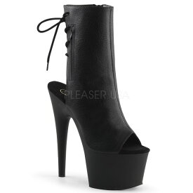 ショートブーツ ブーティ 厚底 Pleaser プリーザー 18cm ヒール アンクルブーツ オープントゥ ハイヒール ピンヒール 黒 ブラック つや消し 編み上げ レースアップ サイドジッパー ポールダンス 大きいサイズ レディース メンズ ADORE-1018 ADO1018/BPU/M 取寄
