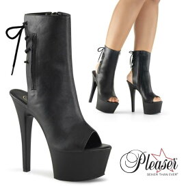 Pleaser プリーザー ショートブーツ レディース メンズ 厚底 15cm ヒール 15cmヒール 黒 ブラック つや消し オープントゥ コスプレ 衣装 靴 セクシー ハイヒール 大きいサイズ 22cm 23cm 24cm 25cm 26cm 27cm 28cm 15センチ ヒール ASPIRE-1018 ASP1018/BPU/M 取寄