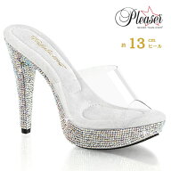 ミュール サンダル 厚底 Pleaser プリーザー 13cm ヒール ハイヒール ピンヒール 透明 クリア 白 ホワイ…