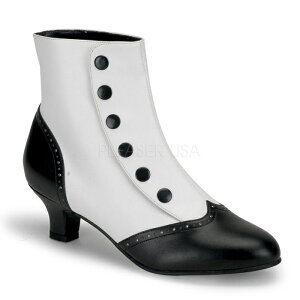 Pleaser プリーザー ローヒール ショートブーツ レディース メンズ 5cm ヒール 低め 白 ホワイト 黒 ブラック 2トーン 合皮 フェイクレザー ボタン付き 女性 男性 用 大きいサイズ 小さいサイズ 2