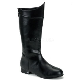 Pleaser プリーザー メンズ ロングブーツ ワイドな筒周り プラスサイズ バックジッパー 2.5cm ヒール 黒 ブラック 合皮 大きいサイズ 靴 仮装 ハロウィン コスチューム コスプレ 衣装 舞台 特撮 ヒーロー 26cm 27cm 28cm 29cm 30cm 31cm 32cm HERO-100 HERO100/B/PU 取寄