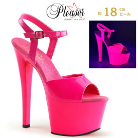 Pleaser プリーザー ヒール サンダル 厚底 18cm ヒール ホットピンク ピンク エナメル 女性 男性 用 ハイヒール 大きいサイズ 小さいサイズ 蛍光 ストラップ エナメルサンダル レディース メンズ 18センチ ヒール SKY-309UV SKY309UV/NHPNK/M 取寄