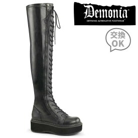 demonia デモニア 厚底 ブーツ ニーハイブーツ サイハイブーツ 厚底 ブーツ ロング 5cm ヒール 黒 ブラック フェイクレザー レースアップ 編み上げ ジッパー 小さいサイズ 大きいサイズ ロック パンク ゴシック 衣装 コーデ レディース メンズ 靴 EMILY-375 EMI375/BVL 取寄