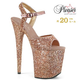 Pleaser プリーザー 厚底 サンダル 20cm ヒール ローズゴールド グリッター ポールダンス アンクルベルト キラキラ ラメ ハイヒール ピンヒール 大きいサイズ 小さいサイズ 衣装 レディース メンズ 20cmヒール 20センチ ヒール FLAMINGO FLAM810LG/ROGLDG/M 取寄