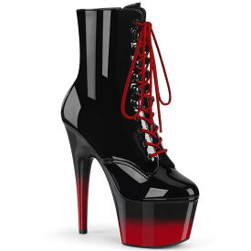Pleaser プリーザー ブーツ ショートブーツ 厚底 18cm ヒール 黒 ブラック 赤 レッド エナメル ツートン 編み上げ レースアップ ジッパー ピンヒール ポールダンス ステージ 用 レディース メンズ 大きいサイズ 対応 18センチ ヒール ADORE-1020BR-H 取寄