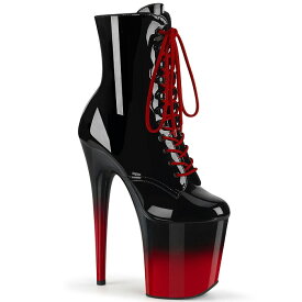 Pleaser プリーザー ブーツ ショートブーツ 厚底 20cm ヒール 黒 ブラック 赤 レッド エナメル ツートン 編み上げ レースアップ ジッパー ピンヒール ポールダンス ステージ 用 レディース メンズ 大きいサイズ 対応 20センチ ヒール FLAMINGO-1020BR-H 取寄