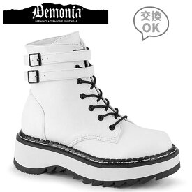 demonia デモニア 厚底 ブーツ ショートブーツ 厚底 ラバーソール 3cm ヒール 白 ホワイト 合皮 ダブルアンクルストラップ 編み上げ ジッパー 小さいサイズ 大きいサイズ 厚底靴 パンク ゴシック ファッション コーデ 靴 レディース メンズ LILITH-152 LILITH152/WVL 取寄