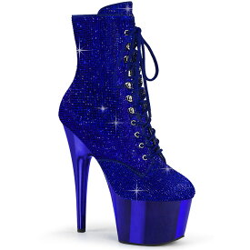 Pleaser プリーザー ショートブーツ レディース メンズ 厚底 18cm ヒール 青 ブルー ポールダンス レースアップ きらきら 編み上げ ラインストーン キラキラ 大きいサイズ あり 22cm 23cm 24cm 25cm 26cm 27cm 28cm 29cm 30cm ADORE-1020CHRS ADO1020CHRS/RYBL/M 取寄