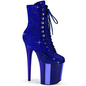 Pleaser プリーザー ショートブーツ 厚底 ポールダンス 用 レディース メンズ 20cm ヒール 青 ブルー 編み上げ キラキラ ハイヒール 大きいサイズ あり 22cm 23cm 24cm 25cm 26cm 27cm 28cm 29cm 30cm 20cmヒール 20センチ ヒール FLAMINGO FLAM1020CHRS/RYBL/M 取寄