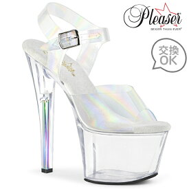 Pleaser プリーザー ヒール サンダル 厚底 18cm ヒール 透明 クリア 女性 男性 用 ハイヒール 大きいサイズ 小さいサイズ ピンヒール ホログラム クリアヒール アンクルストラップ レディース メンズ 18センチ ヒール SKY-308N-RBH SKY308N-RBH/CHGTPU/C 取寄