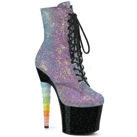 Pleaser プリーザー ショートブーツ 厚底 紫 パープル 青 ブルー グリッター 18cm ヒール レディース メンズ ハイヒール 編み上げ レースアップ ジッパー 靴 大きいサイズ あり 22cm 23cm 24cm 25cm 26cm 27cm 18センチ ヒール 高め UNICORN-1020G UNI1020G/PP-BLUG/B 取寄