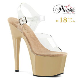 Pleaser プリーザー ヒール 18cm サンダル 厚底 ポールダンス 用 ヒール キャバ サンダル 大きいサイズ 対応 クリア クリーム ベージュ レディース メンズ 女性 男性 18センチ ヒール ストラップ ハイヒール ピンヒール 靴 シューズ ADORE-708 ADO708/C/CR 即納 取寄