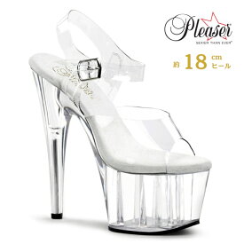 Pleaser プリーザー サンダル 厚底 18cm ヒール 透明 クリア アンクルストラップ 大きいサイズ ハイヒール ピンヒール クリアヒール コスプレ ポールダンス イベント パーティー ドレス 靴 シューズ レディース メンズ ADORE-708 ADO708/C/M 即納 取寄 公式