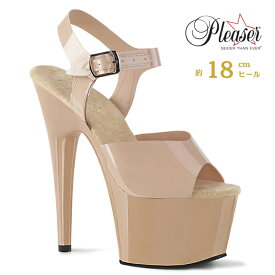 Pleaser プリーザー サンダル 厚底 18cm ヒール クリーム エナメル アンクルストラップ 大きいサイズ 小さいサイズ ハイヒール ピンヒール ドレス ダンス エナメルサンダル 衣装 パーティー シューズ レディース メンズ ADORE-708N ADO708N/CRTPU/M 即納 取寄