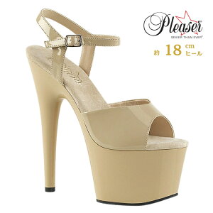 Pleaser プリーザー サンダル 厚底 18cm ヒール クリーム ベージュ エナメル ストラップ 大きいサイズ 小さいサイズ セクシー ハイヒール ピンヒール キャバ ポールダンス 衣装 エナメルサンダ