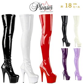 Pleaser プリーザー ニーハイブーツ サイハイブーツ 黒 ブラック 白 ホワイト 赤 レッド 紫色 エナメル ブーツ 厚底 つや消し合皮 18cm ヒール ピンヒール ポールダンス コスプレ 用 ハイヒール 大きいサイズ ストレッチ 18センチ ヒール 靴 ADORE-3000 即納 取寄 公式