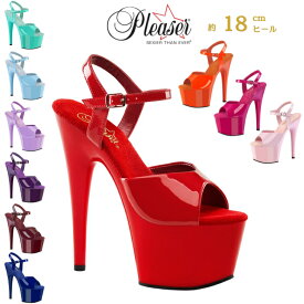 Pleaser プリーザー サンダル 厚底 18cm ヒール 赤 青 ピンク オレンジ 紫 エナメル アンクルストラップ 大きいサイズ 小さいサイズ セクシー ハイヒール ピンヒール キャバ ポールダンス エナメルサンダル イベント 靴 シューズ レディース メンズ ADORE-709 即納 取寄 公式
