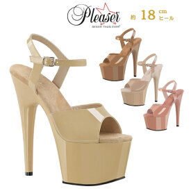 Pleaser プリーザー サンダル 厚底 18cm ヒール クリーム ベージュ エナメル ストラップ 大きいサイズ 小さいサイズ ハイヒール ピンヒール ポールダンス エナメルサンダル 靴 シューズ レディース メンズ ADORE-709 即納 取寄 公式