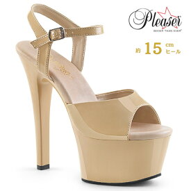 Pleaser プリーザー サンダル 厚底 レディース メンズ 厚底 15cm ヒール クリーム ベージュ エナメル アンクルストラップ ハイヒール 大きいサイズ あり 22cm 23cm 24cm 25cm 26cm 27cm 28cm 29cm 30cm 15センチ ヒール ASPIRE-609 ASP609/CR/M 取寄 公式