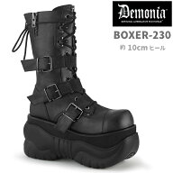 demonia BOXER-230 デモニア 厚底ブーツ ミドルブーツ 厚底 10cm ヒール 黒 ブラック 合皮 ベルト バック…