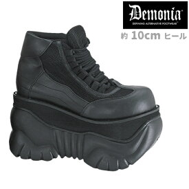 demonia デモニア 厚底 スニーカー メンズ 靴 10cm ヒール 黒 ブラック 合皮 フェイクレザー 編み上げ レースアップ 厚底靴 小さいサイズ 大きいサイズ ダッドスニーカー シューズ ライブ 用 ゴスロリ 原宿系 韓国系 10センチ ヒール BOXER-01 BOXER/B/PU 即納 取寄 公式