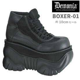 demonia BOXER-01 デモニア 厚底 スニーカー おでこ靴 10cm ヒール 黒 ブラック フェイクレザー 編み上げ レースアップ 厚底靴 量産型 地雷系 大きいサイズ パンク ゴシック ゴスロリ ライブ 用 靴 シューズ メンズ レディース ユニセックス シューズ 即納 取寄 公式