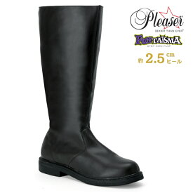 Pleaser プリーザー ロングブーツ メンズ ワイドな筒周り プラスサイズ ローヒール 2.5cm ブロックヒール 黒 ブラック つや消し サイドジッパー 大きいサイズ 靴 特撮 仮装 コスプレ 衣装 26cm 27cm 28cm 29cm 30cm 31cm 32cm CAPTAIN-100 CAP100/B/PU 即納 取寄 公式