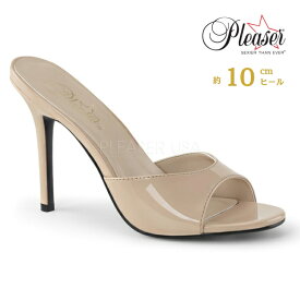 Pleaser プリーザー ハイヒール ミュール サンダル 大きいサイズ 小さいサイズ ベージュ エナメル 10cm ヒール レディース メンズ ピンヒール ドレス 衣装 女性 男性 用 ハイヒール サンダル 10センチ ヒール 高め CLAS01/ND 取寄