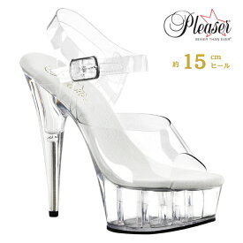 プリーザー クリアヒール クリア サンダル 厚底 15cm ヒール 大きいサイズ 小さいサイズ ストラップ ハイヒール ピンヒール ポールダンス ドレス コンテスト 女性 男性用 レディース メンズ Pleaser DELIGHT-608 DEL608/C/M 即納 取寄 公式