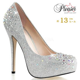 Pleaser プリーザー パンプス 厚底 13cm ヒール レディース メンズ キラキラ グリッター シルバー ラメ 結婚式 ハイヒール 大きいサイズ 13センチ ミスコン コンテスト 用 ヒール 靴 DEST06R/SGFA 取寄