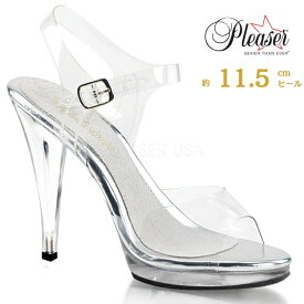 Pleaser プリーザー クリアヒール 11.5cm ヒール コンテスト ハイヒール ピンヒール アンクルストラップ ボディビル ポージング 用 ヒール低め 大きいサイズ 対応 靴 サンダル レディース メンズ FLAIR-408 FLA408/C/M 即納 取寄