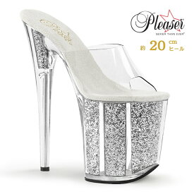 Pleaser プリーザー ミュール サンダル 20cm ヒール 透明 クリア シルバー グリッター キラキラ きらきら クリアヒール ピンヒール ハイヒール 厚底 ポールダンス レディース メンズ 大きいサイズ 女装 20cmヒール 20センチ ヒール フラミンゴ FLAM801G/C/SG 即納 取寄 公式