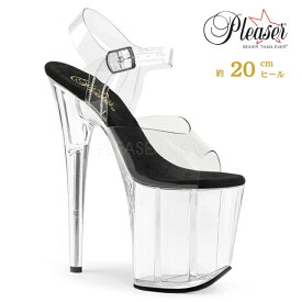 20cm ヒール 厚底 サンダル Pleaser プリーザー 大きいサイズ 小さいサイズ ハイヒール ピンヒール クリアヒール ポールダンス ストラップ 厚底サンダル クリア 黒 ブラック レディース メンズ 20cmヒール 20センチ ヒール フラミンゴ FLAM808/C-B/C 即納 取寄 公式