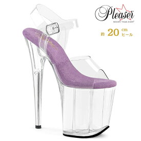 20cm ヒール 厚底 サンダル Pleaser プリーザー 大きいサイズ 小さいサイズ ハイヒール ピンヒール クリアヒール ポールダンス ストラップ クリア ラベンダー色 レディース メンズ 20cmヒール 20センチ ヒール フラミンゴ 用 靴 FLAM808/C-LV/C 即納 取寄 公式