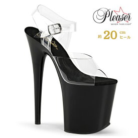 20cm ヒール 厚底 サンダル Pleaser プリーザー 大きいサイズ 小さいサイズ 超厚底 ハイヒール ピンヒール ポールダンス アンクル ストラップ クリア 黒 ブラック レディース メンズ 20cmヒール 20センチ ヒール フラミンゴ FLAMINGO FLAM808/C/B 即納 取寄 公式