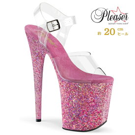 20cm ヒール 厚底 キャバ サンダル Pleaser プリーザー 大きいサイズ 小さいサイズ 超厚底 ハイヒール ピンヒール ポールダンス ストラップ 厚底サンダル クリア ピンク ラメ レディース メンズ 20cmヒール 20センチ ヒール フラミンゴ FLAM808CF/C/PN 即納 取寄 公式
