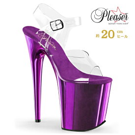 20cm ヒール 厚底 サンダル Pleaser プリーザー 大きいサイズ 小さいサイズ ハイヒール ピンヒール ポールダンス ストラップ 厚底サンダル クリア 紫 パープル クロム レディース メンズ 20cmヒール 20センチ ヒール フラミンゴ FLAM808/C/PPCH 即納 取寄 公式