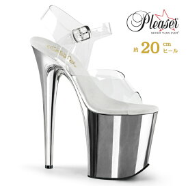 20cm ヒール 厚底 サンダル Pleaser プリーザー 大きいサイズ 小さいサイズ ハイヒール ピンヒール ポールダンス ストラップ 厚底サンダル クリア 銀色 シルバー クロム レディース メンズ 20cmヒール 20センチ ヒール フラミンゴ FLAM808/C/SCH 即納 取寄 公式