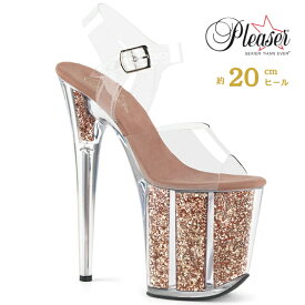 20cm ヒール 厚底 サンダル Pleaser プリーザー 大きいサイズ 小さいサイズ ハイヒール ピンヒール クリアヒール ポールダンス 厚底ヒール キラキラ ラメ クリア ローズゴールド レディース メンズ 20cmヒール 20センチ ヒール フラミンゴ FLAM808G/C/ROGLDG 即納 取寄 公式