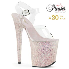20cm ヒール 厚底 キャバ サンダル Pleaser プリーザー 大きいサイズ ハイヒール ピンヒール ポールダンス アンクル ストラップ 厚底ヒール クリア ピンク 系 カラフル グリッター レディース メンズ 20cmヒール 20センチ ヒール フラミンゴ FLAM808LG/C/OPG 即納 取寄 公式