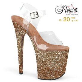 20cm ヒール 厚底 サンダル Pleaser プリーザー 大きいサイズ ハイヒール ピンヒール ポールダンス ストラップヒール 厚底ヒール クリア ローズ ゴールド グリッター レディース メンズ 20cmヒール 20センチ ヒール フラミンゴ FLAM808LG/C/ROGLDHGG 取寄 公式