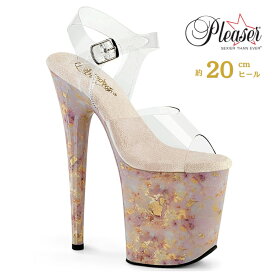 20cm ヒール 厚底 ポールダンス 用 サンダル Pleaser プリーザー 超厚底 ハイヒール ピンヒール マーブル ブラッシュ ゴールド アンクル ストラップ レディース 20cmヒール 20センチ ヒール フラミンゴ シューズ 靴 FLAMINGO-808MB FLAM808MB/C/BH-G 即納 取寄 公式