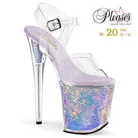 20cm ヒール 厚底 サンダル Pleaser プリーザー 大きいサイズ 小さいサイズ ハイヒール ピンヒール クリアヒール ポールダンス ストラップ ホログラム クリア ラベンダー色 レディース メンズ 20cmヒール 20センチ ヒール FLAMINGO FLAM808MC/C/LVHG 即納 取寄 公式