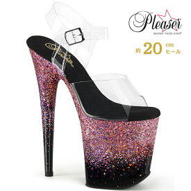 20cm ヒール 厚底 サンダル Pleaser プリーザー 大きいサイズ 小さいサイズ ハイヒール ピンヒール ポールダンス アンクル ストラップ アンクル ストラップ ホログラム クリア 黒 ブラック ピンク グリッター フラミンゴ FLAM808SS/C/B-PG 即納 取寄 公式